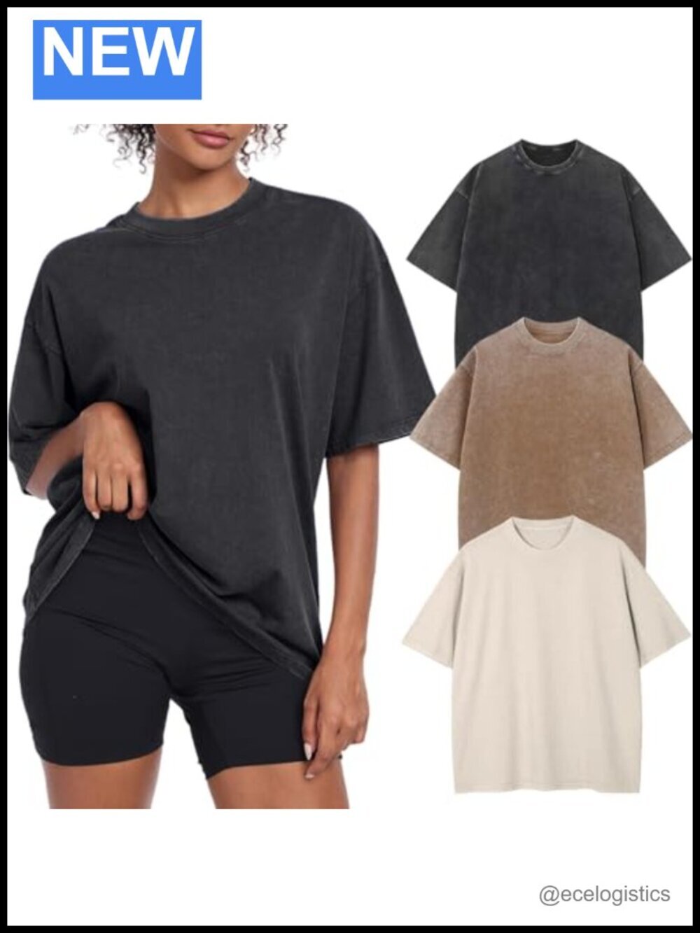 Oversized Acid Washed Cotton Tee Workout Gym Tops